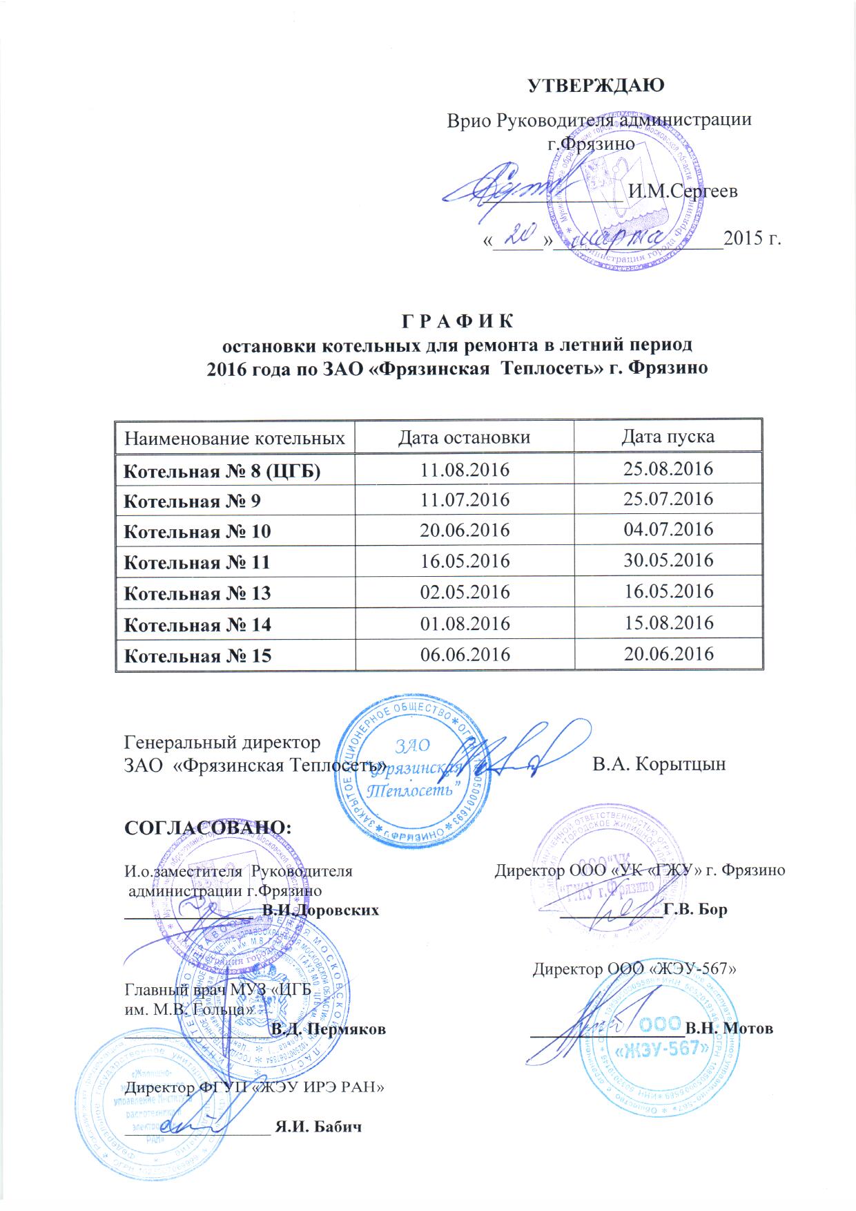 График работы операторов газовой котельной образец